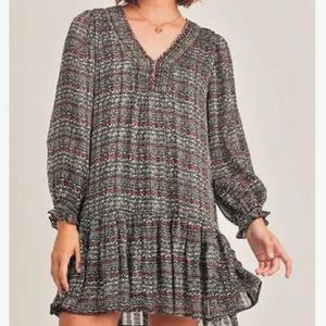 Reset by Jane Floral Mini Dress Ruffled Long Sleeve Lined V Neck NWT